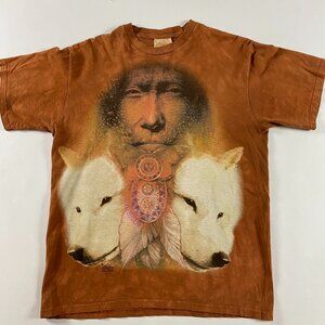 Vintage Y2K The Mountain T Shirt Men's Large Native American White Wolf Wolves
